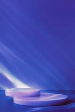 Empty podiums on blue background with light caustic effect Stock Photos