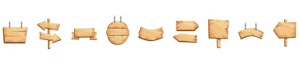 Empty pointers, arrow direction indicators, information boards made of wood. Stock Illustration