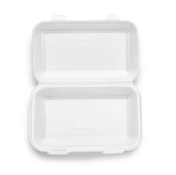 Empty polystyrene food container isolated on white background, top view Stock Photos
