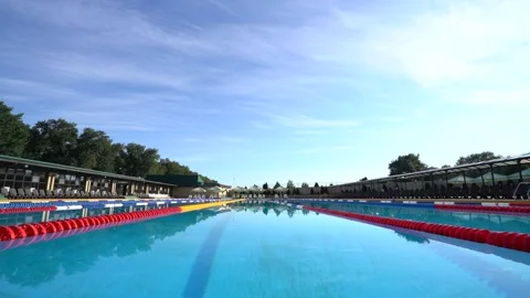 Empty pool in summer with clear blue water Stock Footage 201423482