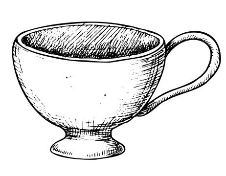 Empty porcelain white Cup for tea or coffee. Hand drawn vector illustration of Stock Illustration