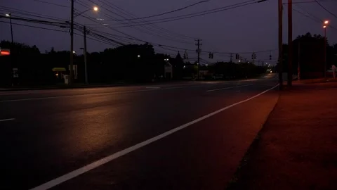 Empty Post Road early morning in summer day with street lights Stock Footage 161073010