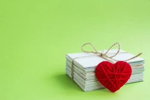 Empty postcard, postcrossing, Red heart love letter Stock Photos