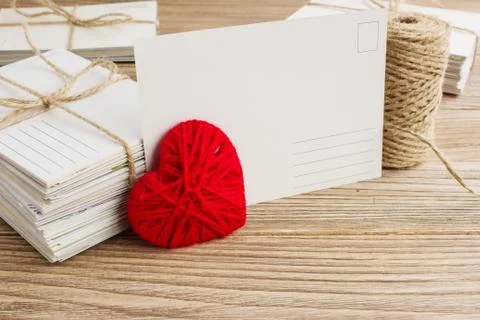 Empty postcard, postcrossing, Red heart love letter Stock Photos