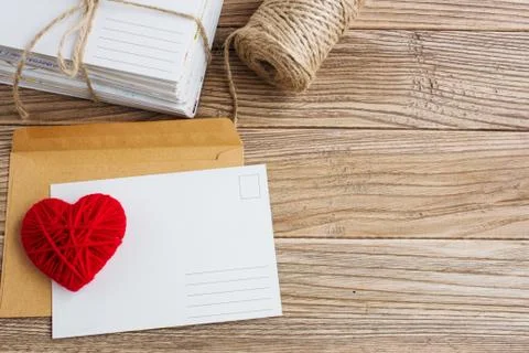 Empty postcard, postcrossing, Red heart love letter Stock Photos