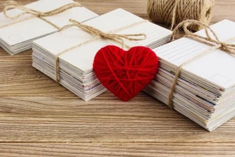 Empty postcard, postcrossing, Red heart love letter Stock Photos