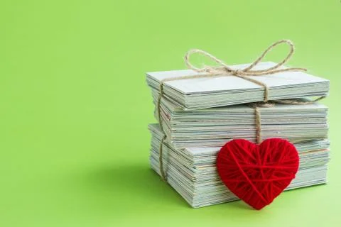 Empty postcard, postcrossing, Red heart love letter Stock Photos