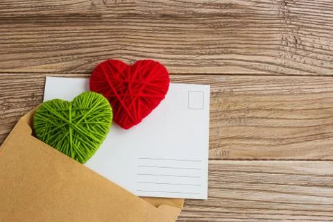 Empty postcard, postcrossing, Red heart love letter Stock Photos