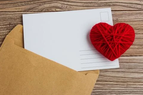 Empty postcard, postcrossing, Red heart love letter Stock Photos