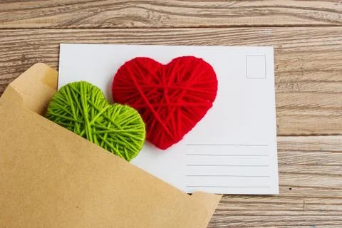 Empty postcard, postcrossing, Red heart love letter Stock Photos