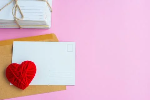 Empty postcard, postcrossing, Red heart love letter Stock Photos