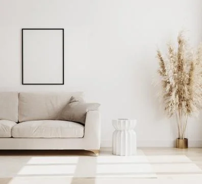 Empty Poster frame mock up  in modern living room interior background in bieg Stock Illustration