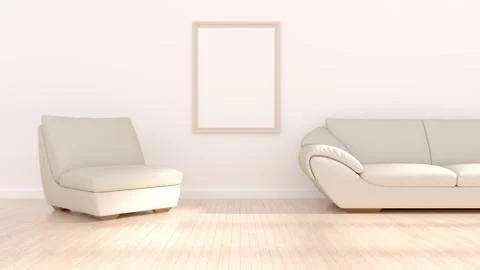 Empty posters frames mock up in beige interior, illuminated by light from the Stock Illustration