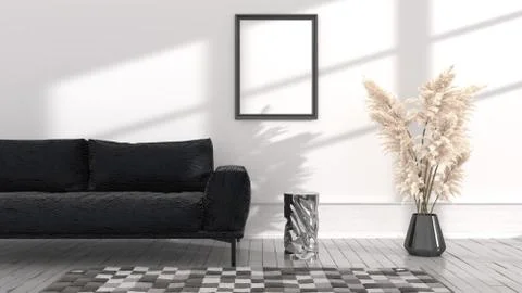 Empty posters frames mock up in white interior, illuminated by light from the Illustrazione stock