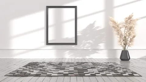 Empty posters frames mock up in white interior, illuminated by light from the Stock Illustration