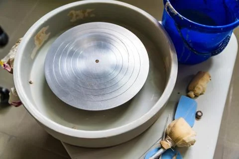 Empty potter's wheel close Stock Photos
