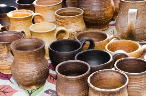 Empty Pottery Crockery in Rustic Style. Foto stock