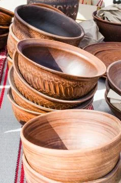 Empty Pottery Crockery in Rustic Style. Stock Photos