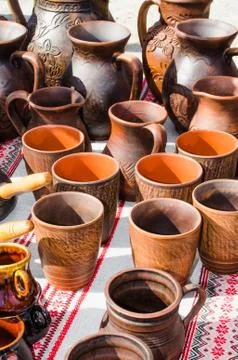 Empty Pottery Crockery in Rustic Style. Stock Photos