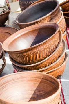 Empty Pottery Crockery in Rustic Style. Stock Photos