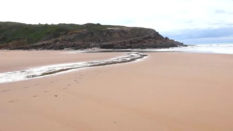 Empty Praia das Maçãs Beach With River Flowing Into Atlantic Ocean Portugal Stock Footage 328203410