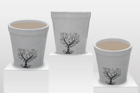 Empty printed flower pot isolated on white background, copy space. Stock Photos