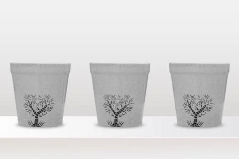 Empty printed flower pot isolated on white background, copy space. Stock Photos