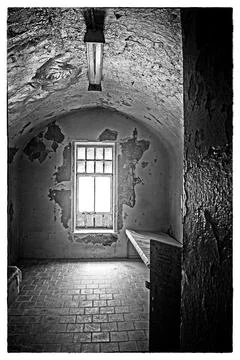 Empty prison cell in black and white Stock Photos