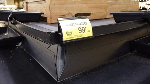 Empty Produce Section at Grocery Store - Potatoes Stock Footage 126477405