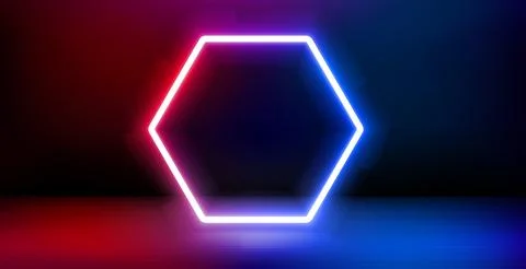 Empty product showcase and shining neon frame. 3d vector banner with copy spa Stock Illustration