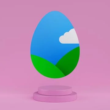 Empty Product Stage with Backdrop in Shape of Easter Egg with Abstract Land.. Stock Illustration