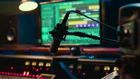 Empty professional recording studio with audio software on pc Stock Footage 270439987