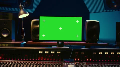 Empty professional recording studio control room with greenscreen on display Stock Footage 270386356