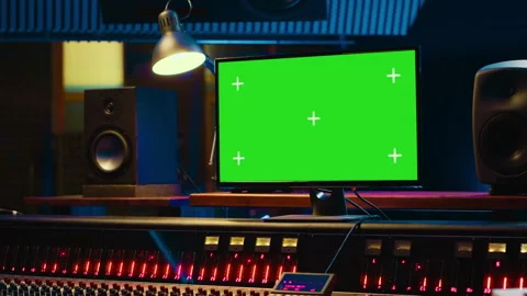 Empty professional recording studio control room with greenscreen on display Stock Footage 270440763