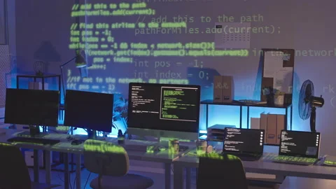 Empty Programmers Office at Night Video stock 165726930
