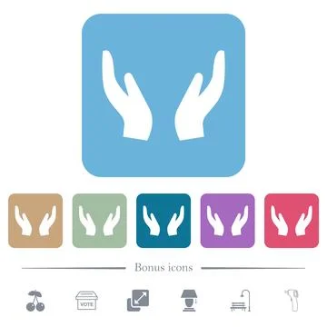 Empty protecting hands solid flat icons on color rounded square backgrounds Illustrazione stock