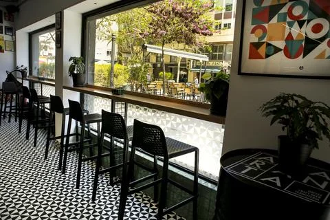 Empty pub in Elche with beautiful design Stock Photos