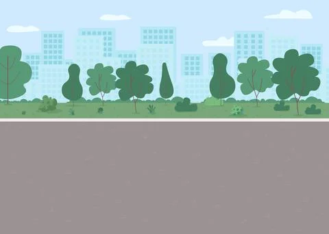 Empty public park flat color vector illustration Ilustração Stock