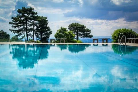 Empty public pool with city view in Vienna Stock Photos
