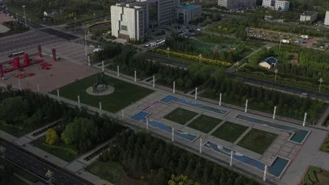 Empty Public Square and Horse Statue in Chinese Ghost City Stock Footage 205089198