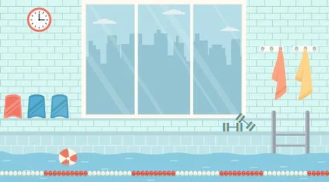 Empty public swimming pool with big window. Stock Illustration