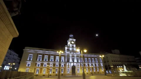 Empty Puerta del Sol, in Madrid, following night-time curfew Stock Footage 142659294