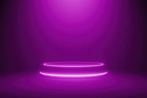 Empty purple illuminated studio podium stage background for product display Stock Illustration