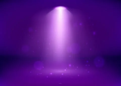 Empty Purple Studio and Spotlight. Bright shiny rays and glitter elements. Ve Stock Illustration