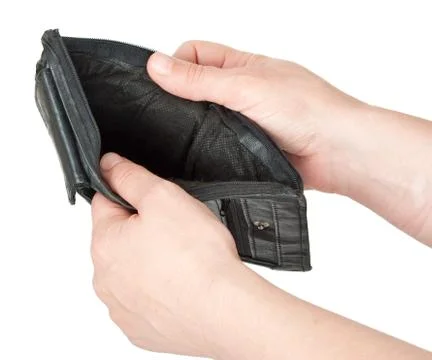 Empty purse in his hands Stock Photos