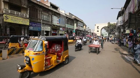 Empty push cart vendor on the road old city india Stock Footage 84626263