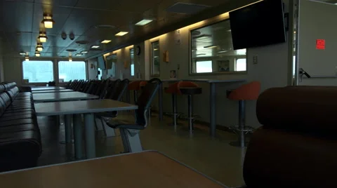 Empty Quiet Lounge or Cafeteria on Ferry Ship. Stock Footage 65299468
