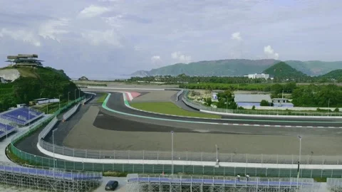 Empty racing circuit track drone footage Stock Footage 227339797