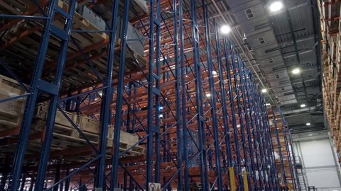 Empty rack at logistics warehouse stock factory furniture Stock Footage 81589439