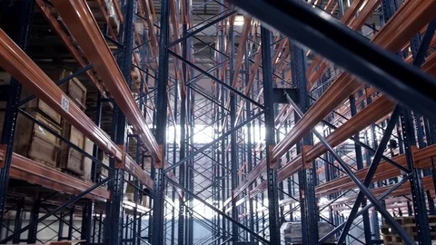 Empty rack at logistics warehouse stock factory furniture Stock Footage